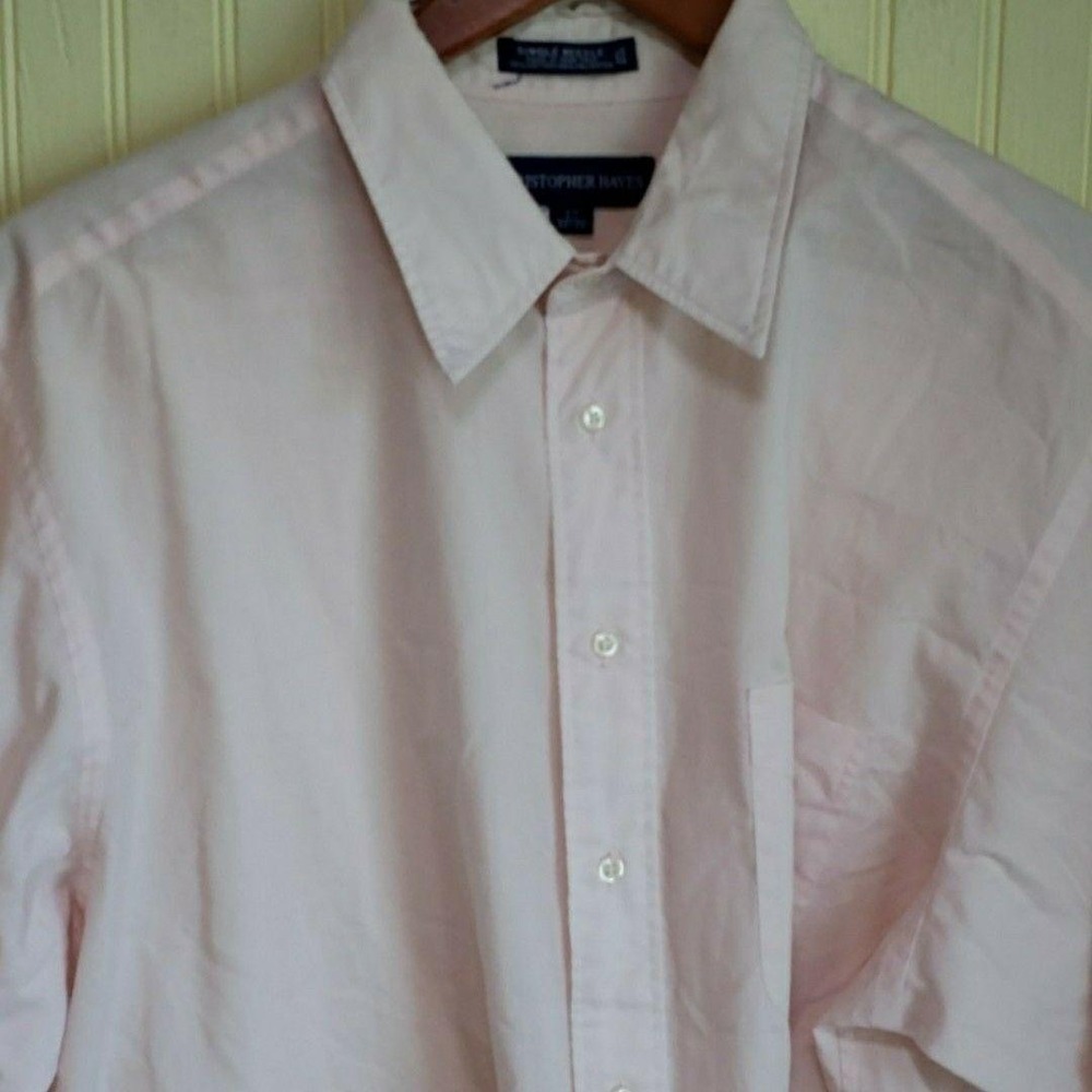 Christopher Hayes Dress Shirt Mens 17 32/33 Pink Solid Regular Fit Long Sleeve